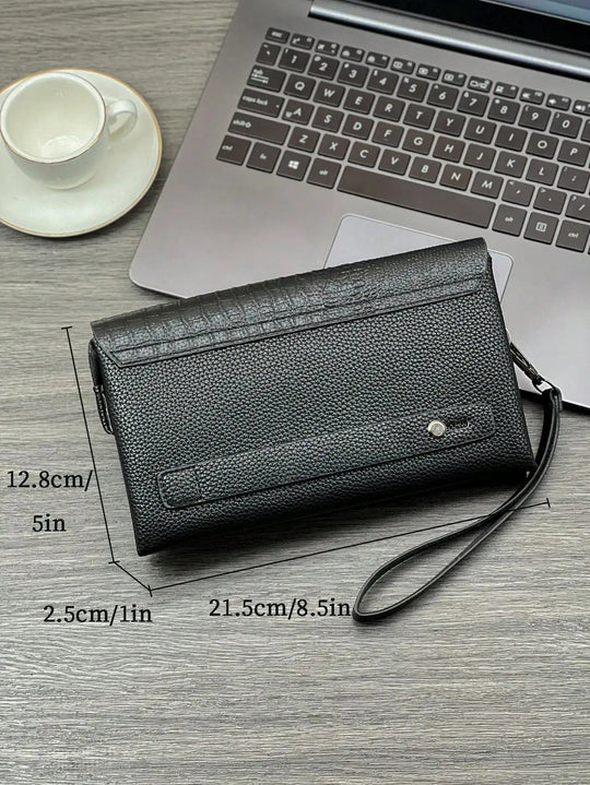 Pochette Homme Noire Effet Croco – Tête en Relief, à Rabat avec Dragonne L'artisan Cuir
