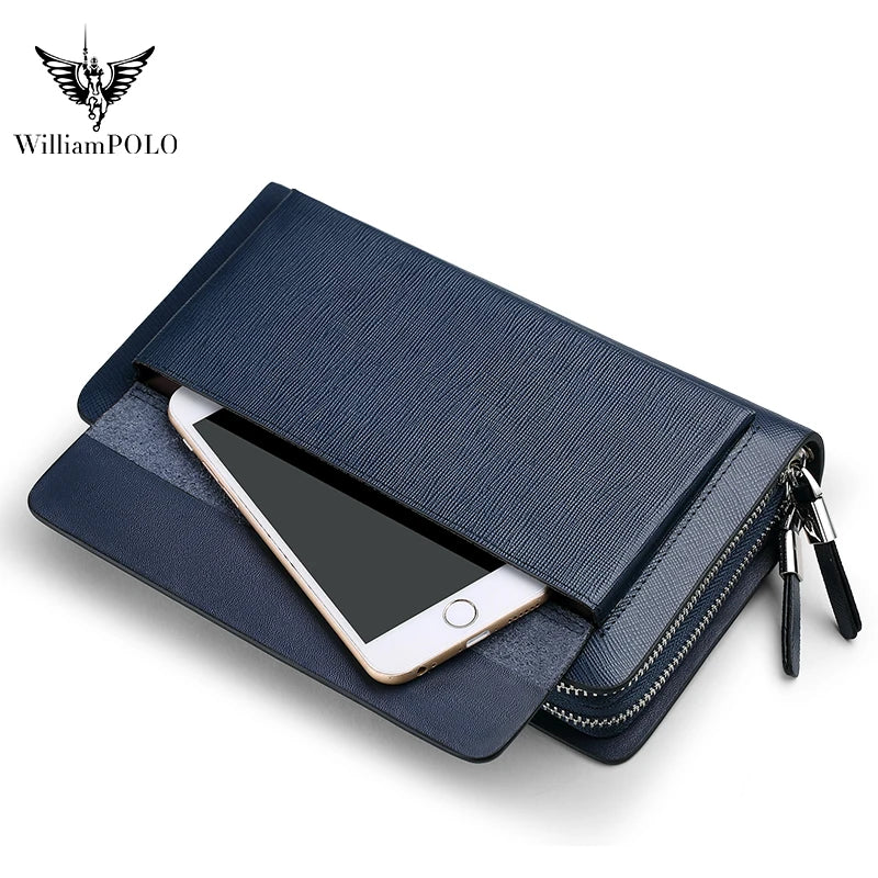 Pochette Cuir Homme Bleu Marine – Double Zip, Poche à Rabat et Dragonne L'artisan Cuir