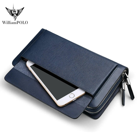 Pochette Cuir Homme Bleu Marine – Double Zip, Poche à Rabat et Dragonne L'artisan Cuir