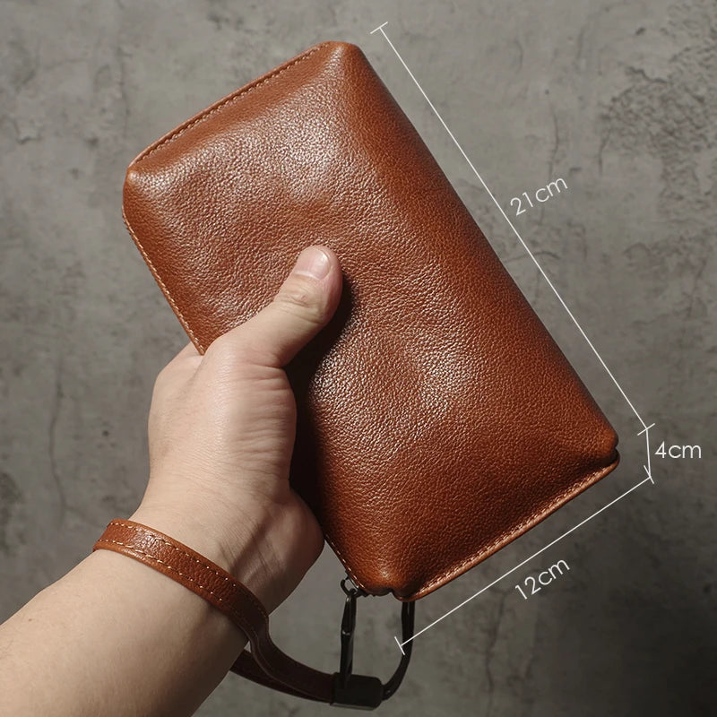 Pochette Cuir Homme Souple Marron Chocolat – Vintage, Zippée avec Dragonne L'artisan Cuir