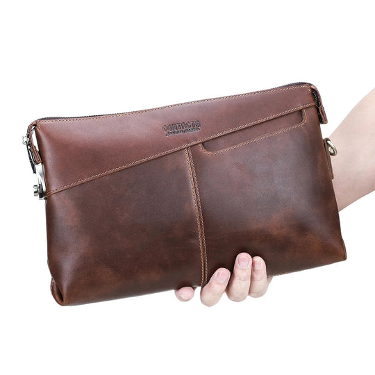 Pochette Cuir Homme Marron Patiné – Doublure Cuir, Zippée avec Dragonne L'artisan Cuir