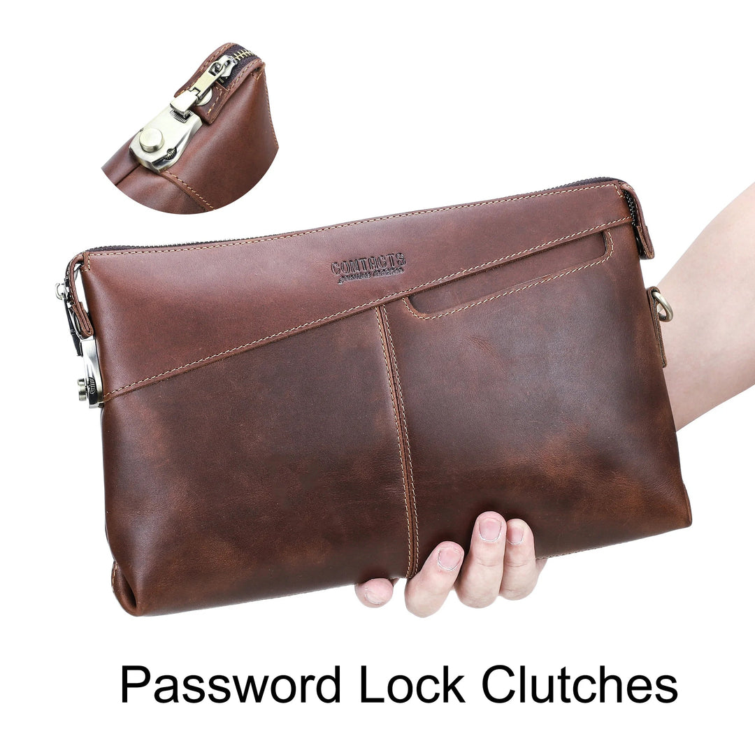 Pochette Cuir Homme Marron Patiné – Doublure Cuir, Zippée avec Dragonne L'artisan Cuir