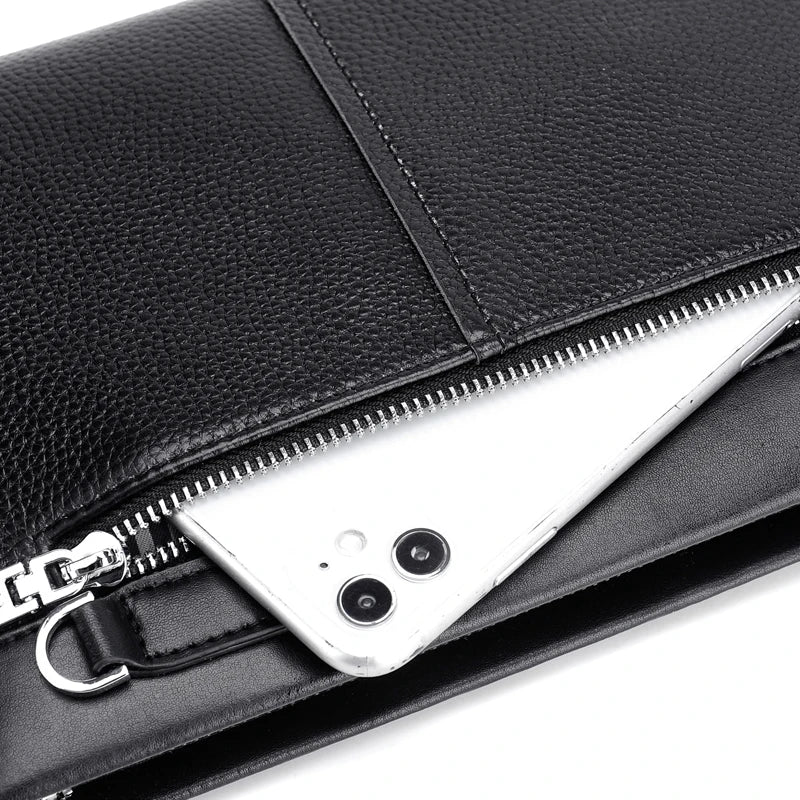 Pochette Cuir Homme Business – Cuir Grainé, Zippée avec Dragonne, Noir ou Marron L'artisan Cuir