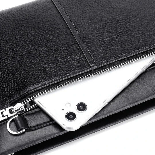 Pochette Cuir Homme Business – Cuir Grainé, Zippée avec Dragonne, Noir ou Marron L'artisan Cuir
