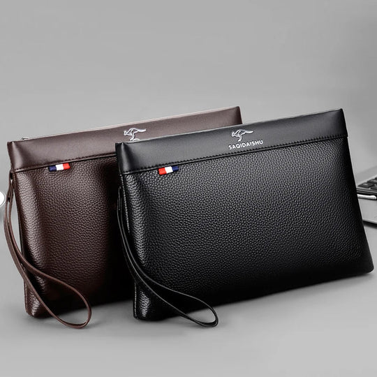 Pochette Cuir Homme Business – Cuir Grainé, Zippée avec Dragonne, Noir ou Marron L'artisan Cuir