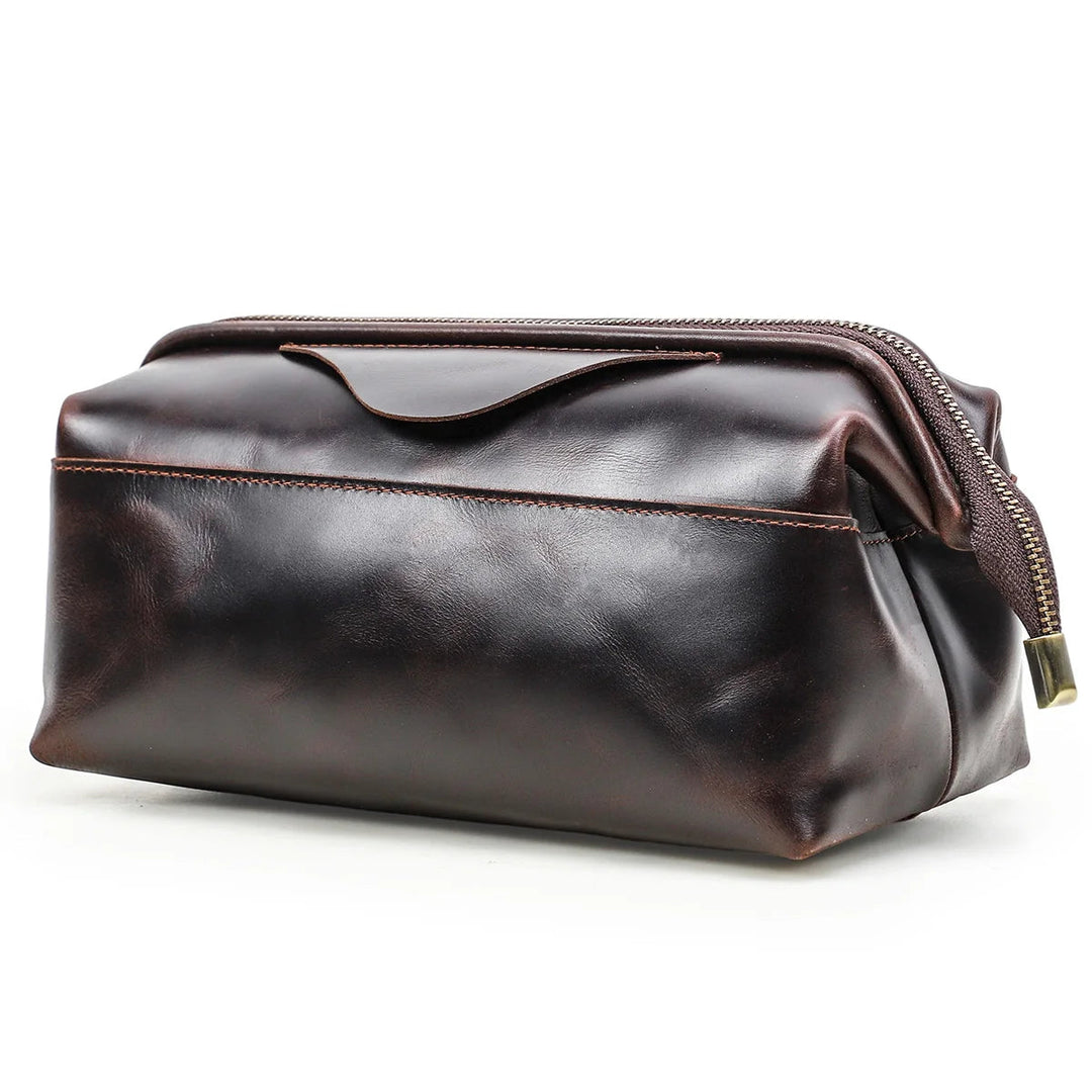 Pochette Cuir Homme à Armature Marron – Trousse de Toilette Zippée L'artisan Cuir