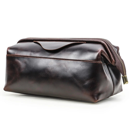 Pochette Cuir Homme à Armature Marron – Trousse de Toilette Zippée L'artisan Cuir