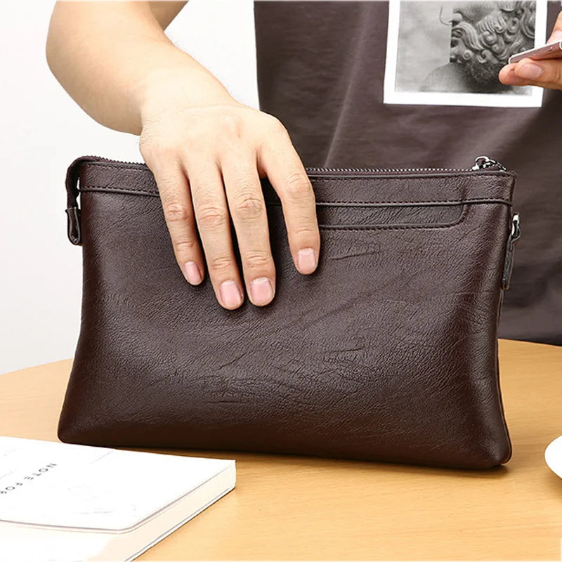 Pochette Homme Plate Marron Foncé – Zippée, Multi-Poches L'artisan Cuir
