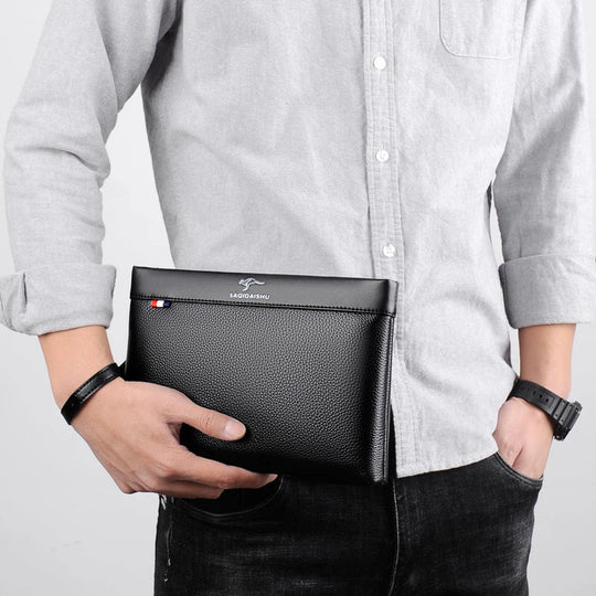 Pochette Cuir Homme Business – Cuir Grainé, Zippée avec Dragonne, Noir ou Marron L'artisan Cuir