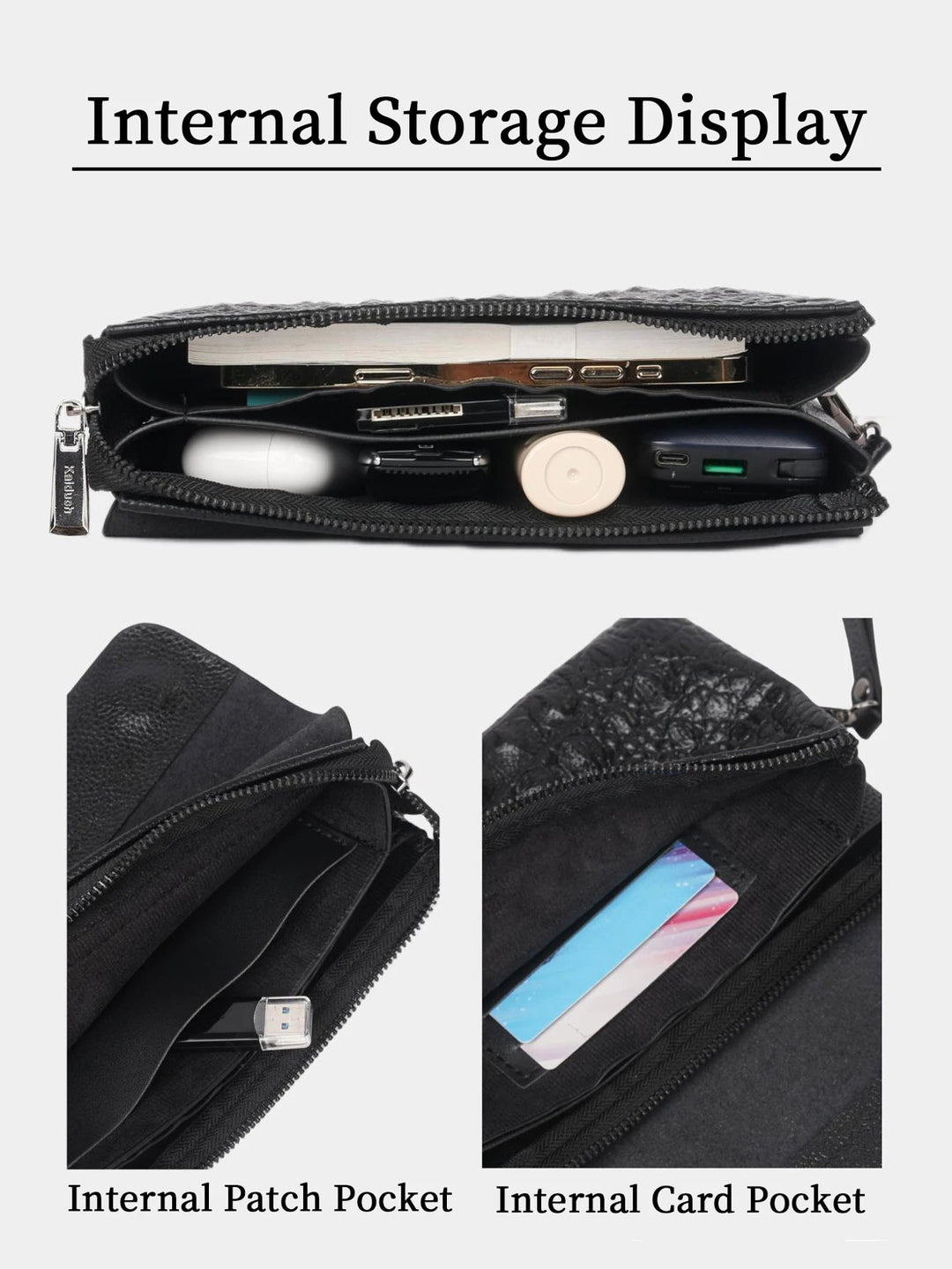 Pochette Homme Noire Effet Croco – Tête en Relief, à Rabat avec Dragonne L'artisan Cuir