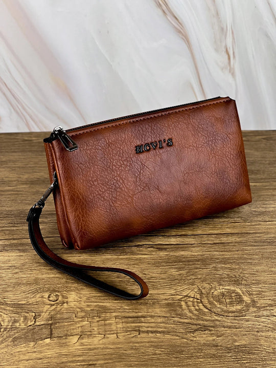 Pochette Poignet Homme Marron Effet Vintage – Zippée avec Dragonne L'artisan Cuir