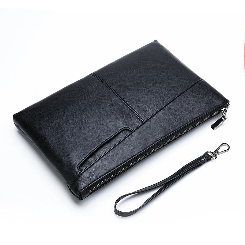 Pochette Cuir Homme Noire Souple – Poche Téléphone Extérieure, Zippée avec Dragonne L'artisan Cuir
