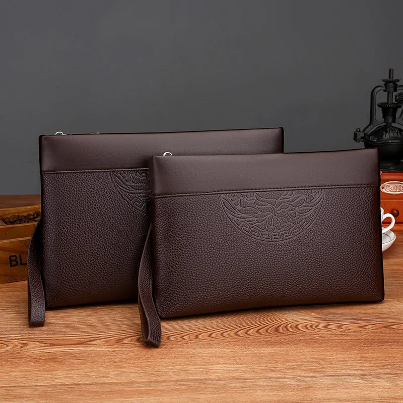 Pochette Homme Marron Business – Effet Grainé, Zippée avec Dragonne L'artisan Cuir