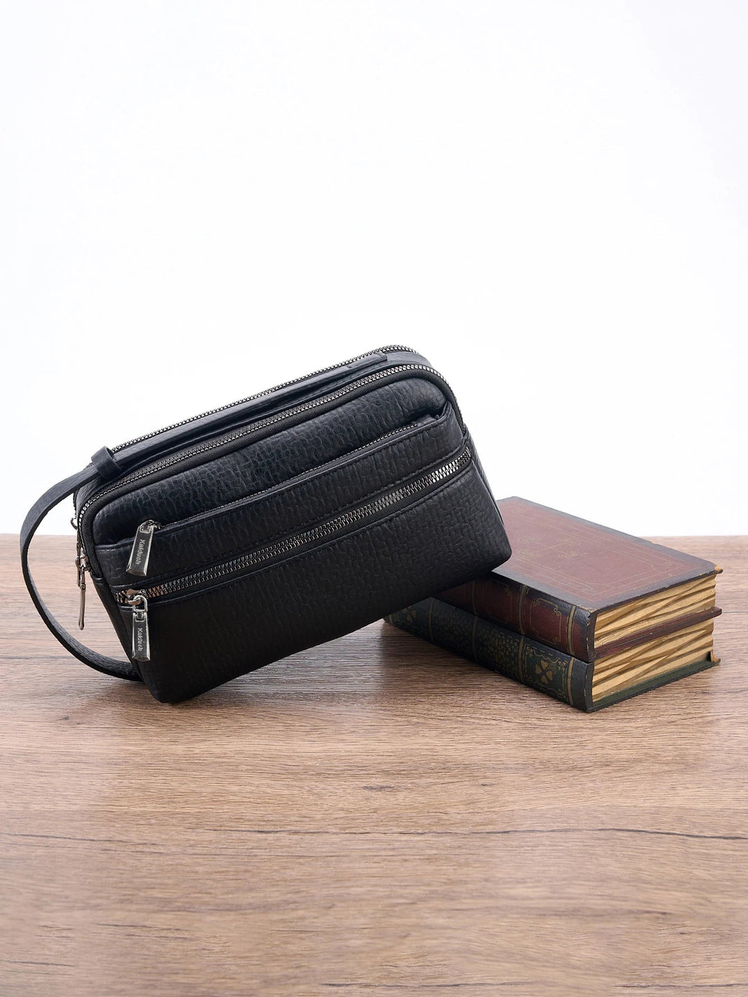 Pochette Homme Noire Double Zip avec Poignée L'artisan Cuir