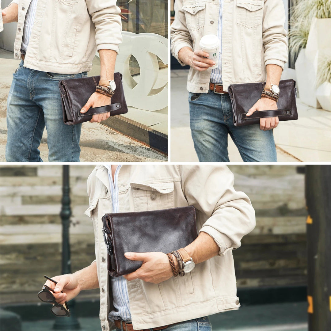 Pochette Cuir Homme Marron Foncé – Zippée avec Serrure à Code L'artisan Cuir
