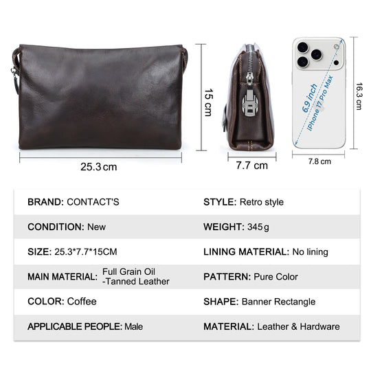 Pochette Cuir Homme Marron Foncé – Zippée avec Serrure à Code L'artisan Cuir