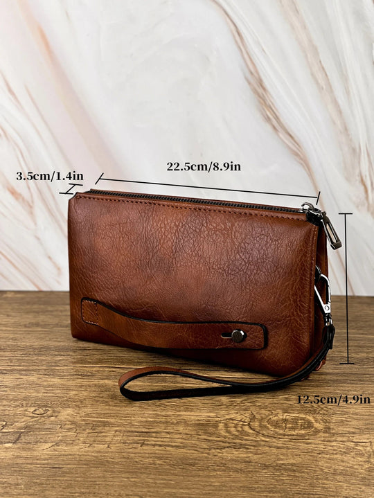 Pochette Poignet Homme Marron Effet Vintage – Zippée avec Dragonne L'artisan Cuir